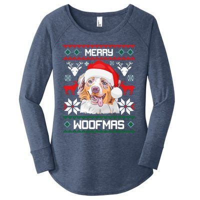 Australian Shepherd Merry Woofmas Christmas Gift Women's Perfect Tri Tunic Long Sleeve Shirt