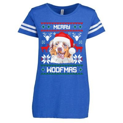 Australian Shepherd Merry Woofmas Christmas Gift Enza Ladies Jersey Football T-Shirt