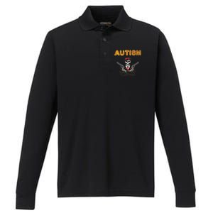 Autism Skeleton Meme Funny Design Great Gift Performance Long Sleeve Polo