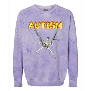 Autism Skeleton Meme Funny Gift Colorblast Crewneck Sweatshirt