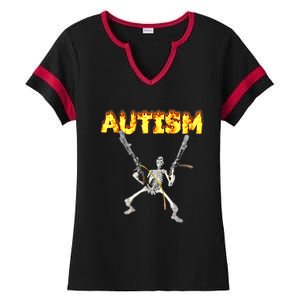 Autism Skeleton Meme Funny Gift Ladies Halftime Notch Neck Tee