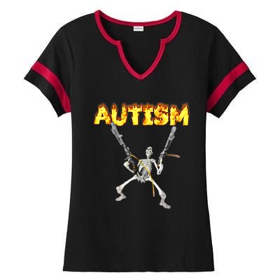 Autism Skeleton Meme Funny Gift Ladies Halftime Notch Neck Tee