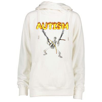 Autism Skeleton Meme Funny Gift Womens Funnel Neck Pullover Hood