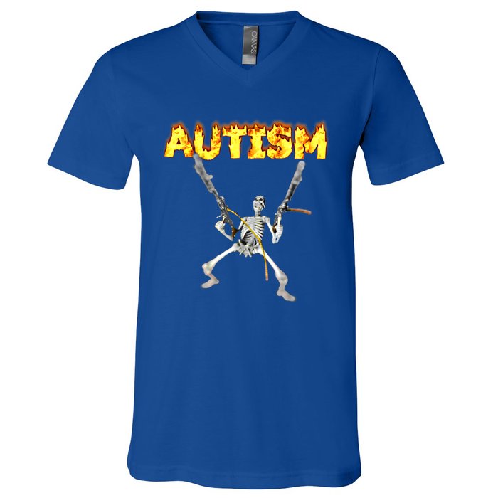 Autism Skeleton Meme Funny Gift V-Neck T-Shirt