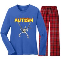 Autism Skeleton Meme Funny Gift Women's Long Sleeve Flannel Pajama Set 