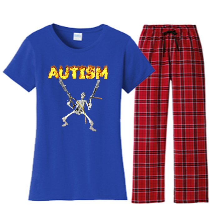 Autism Skeleton Meme Funny Gift Women's Flannel Pajama Set