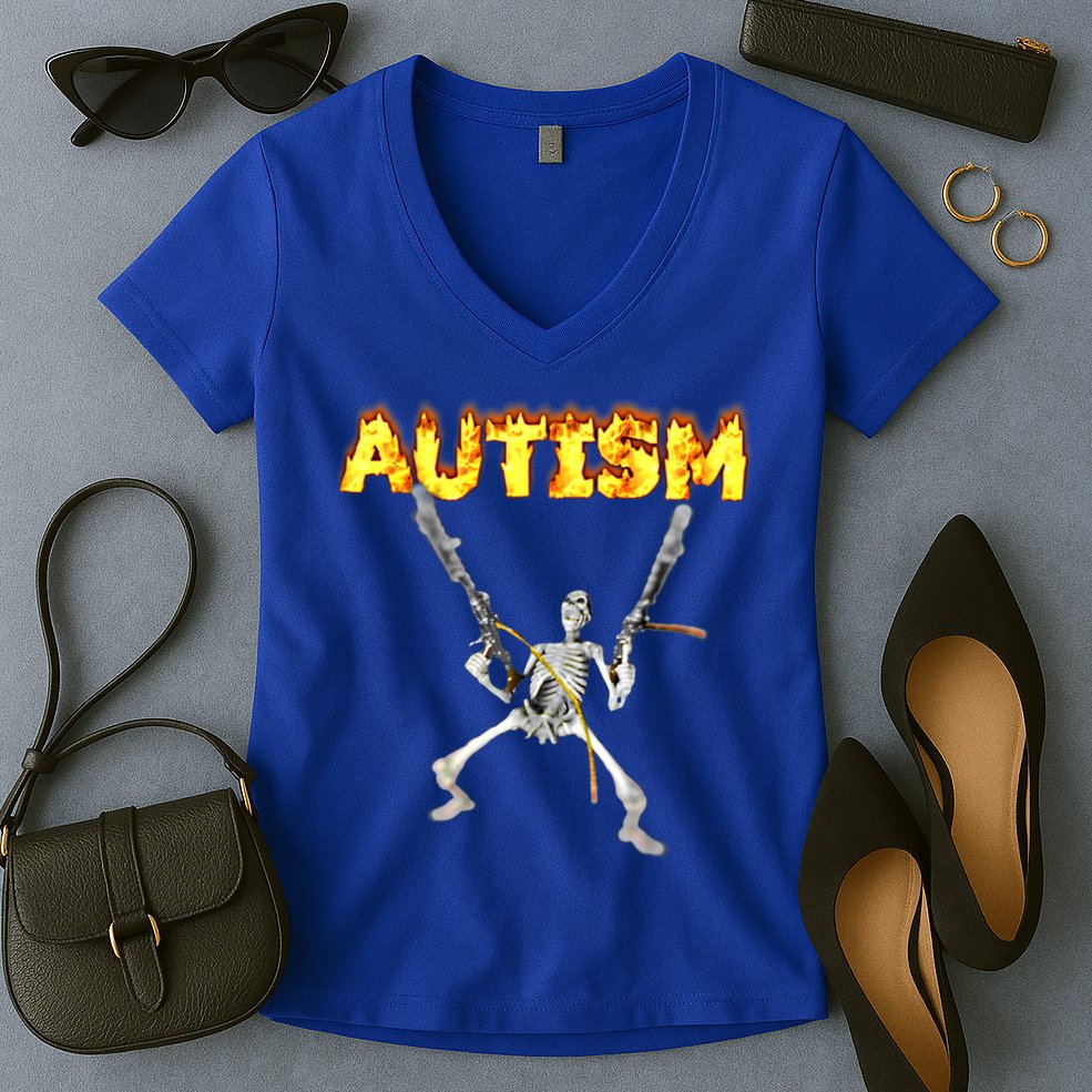 Autism Skeleton Meme Funny Gift Women's V-Neck T-Shirt