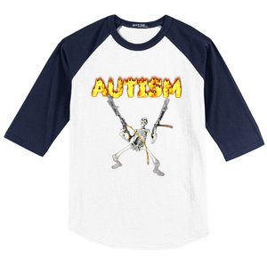 Autism Skeleton Meme Funny Gift Baseball Sleeve Shirt