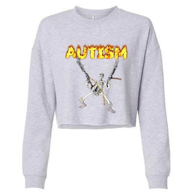 Autism Skeleton Meme Funny Gift Cropped Pullover Crew