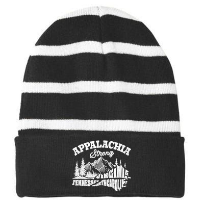 Appalachia Strong Mountain Outdoors Hiking Nc Design Striped Beanie with Solid Band