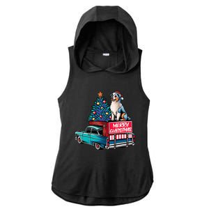 Australian Shepherd Merry Christmas Truck Christmas Tree Ladies PosiCharge Tri-Blend Wicking Draft Hoodie Tank