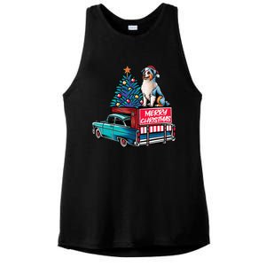 Australian Shepherd Merry Christmas Truck Christmas Tree Ladies PosiCharge Tri-Blend Wicking Tank