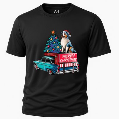 Australian Shepherd Merry Christmas Truck Christmas Tree Performance Shirt