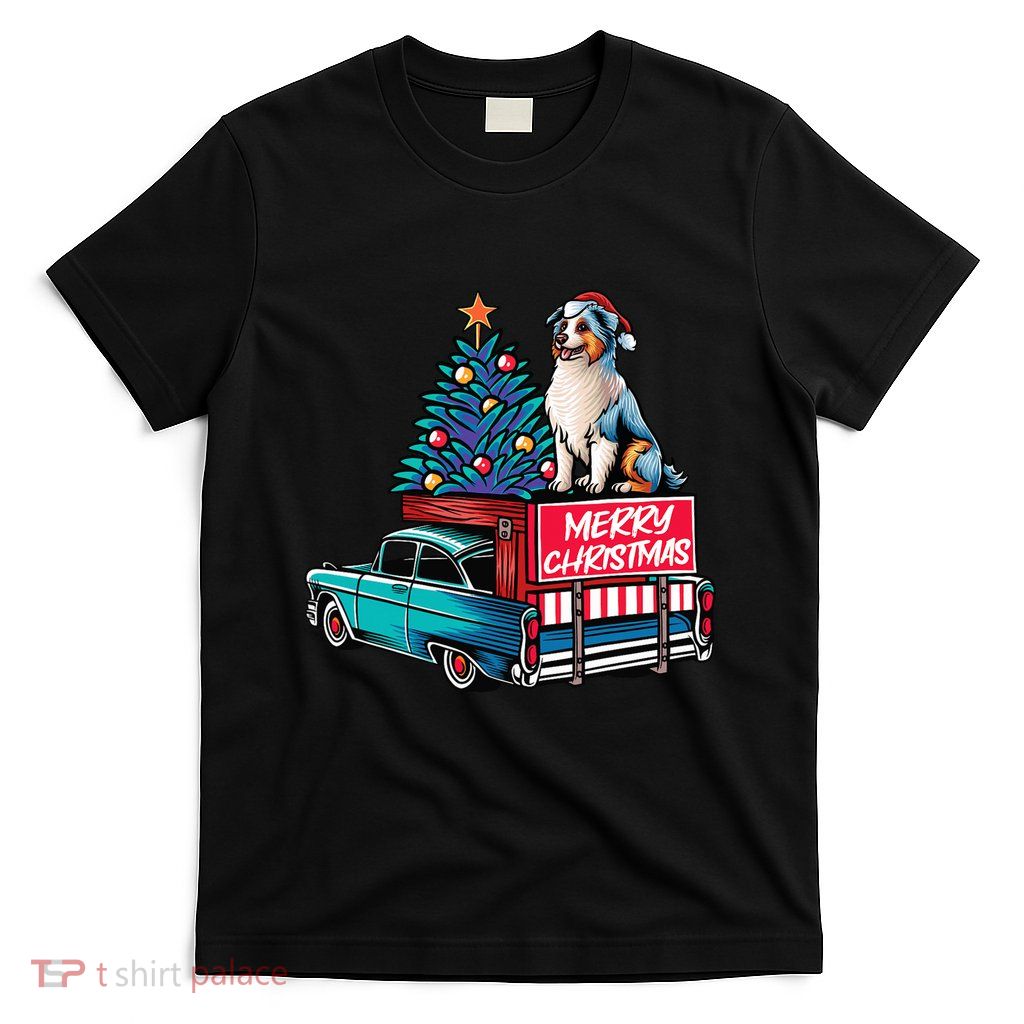 Australian Shepherd Merry Christmas Truck Christmas Tree T-Shirt