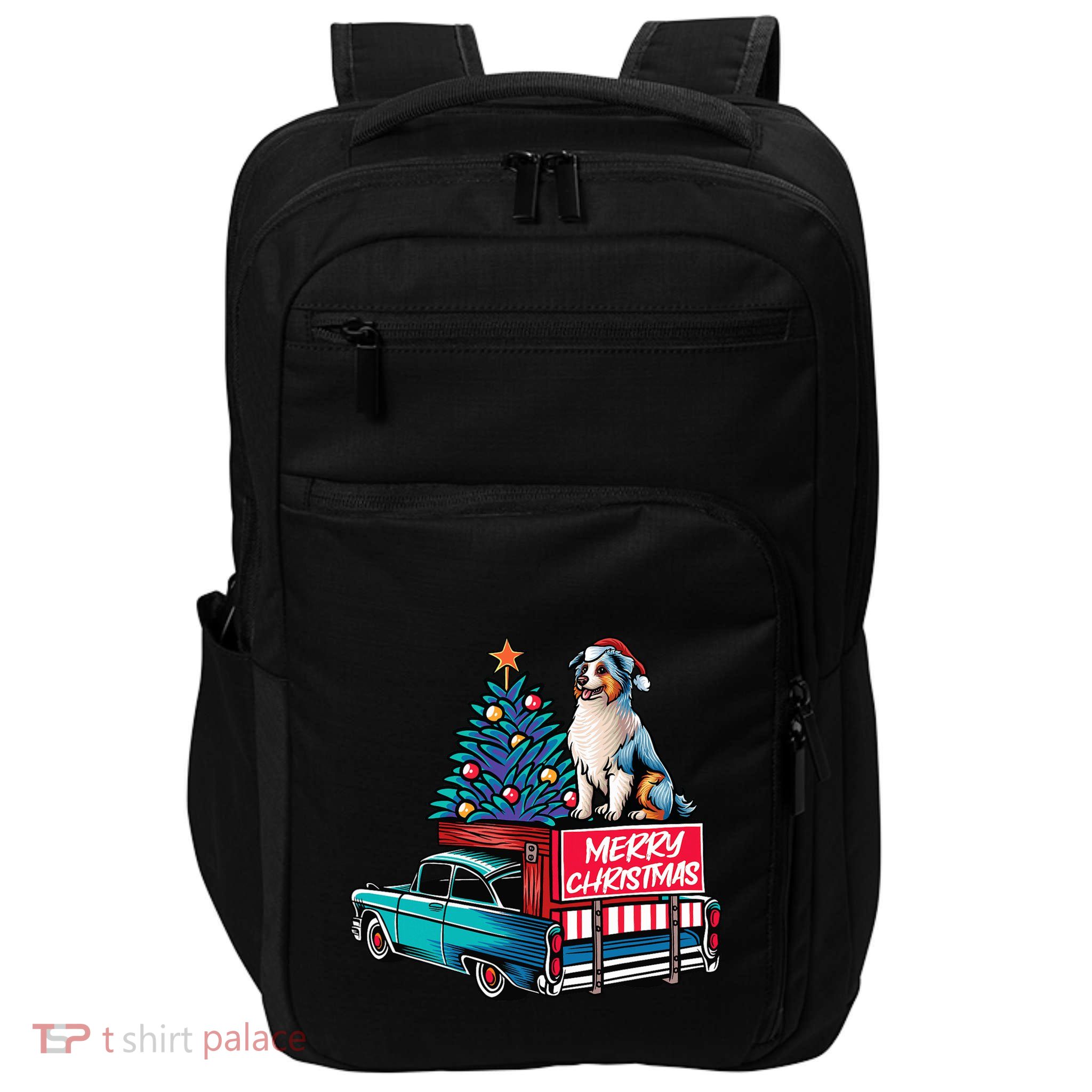 Australian Shepherd Merry Christmas Truck Christmas Tree Impact Tech Backpack