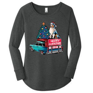 Australian Shepherd Merry Christmas Truck Christmas Tree Women's Perfect Tri Tunic Long Sleeve Shirt