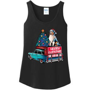 Australian Shepherd Merry Christmas Truck Christmas Tree Ladies Essential Tank