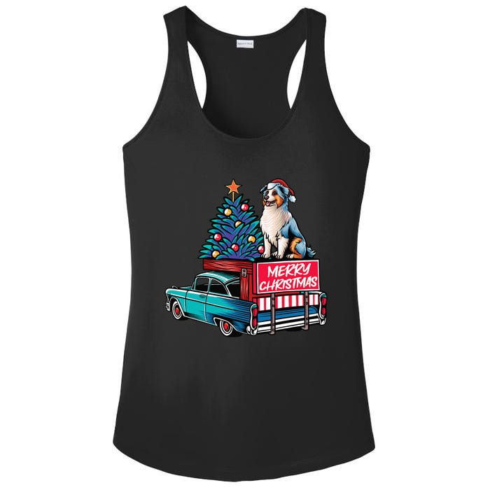 Australian Shepherd Merry Christmas Truck Christmas Tree Ladies PosiCharge Competitor Racerback Tank