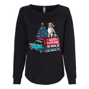 Australian Shepherd Merry Christmas Truck Christmas Tree Womens California Wash Sweatshirt