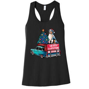 Australian Shepherd Merry Christmas Truck Christmas Tree Women's Racerback Tank