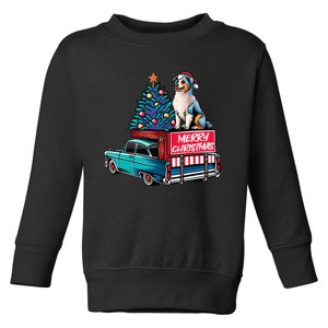 Australian Shepherd Merry Christmas Truck Christmas Tree Toddler Sweatshirt