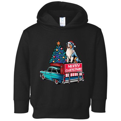 Australian Shepherd Merry Christmas Truck Christmas Tree Toddler Hoodie
