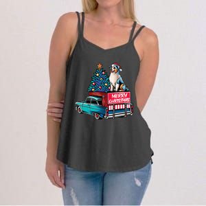 Australian Shepherd Merry Christmas Truck Christmas Tree Women's Strappy Tank