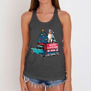 Australian Shepherd Merry Christmas Truck Christmas Tree Women's Knotted Racerback Tank