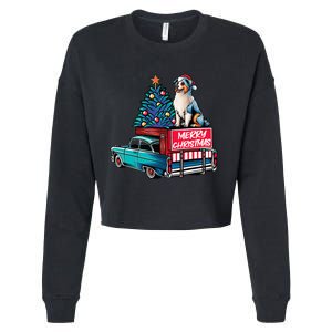 Australian Shepherd Merry Christmas Truck Christmas Tree Cropped Pullover Crew