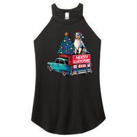 Australian Shepherd Merry Christmas Truck Christmas Tree Women's Perfect Tri Rocker Tank