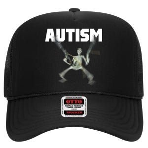 Autism Skeleton Meme High Crown Mesh Back Trucker Hat