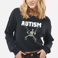 Autism Skeleton Meme Cropped Pullover Crew