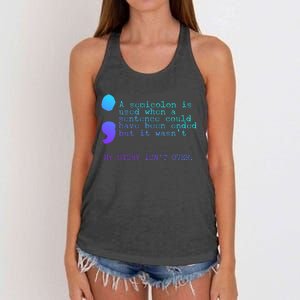 A Semicolon My Story IsnT Over Suicide Prevention Women's Knotted Racerback Tank