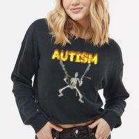 Autism Skeleton Meme Funny Cropped Pullover Crew