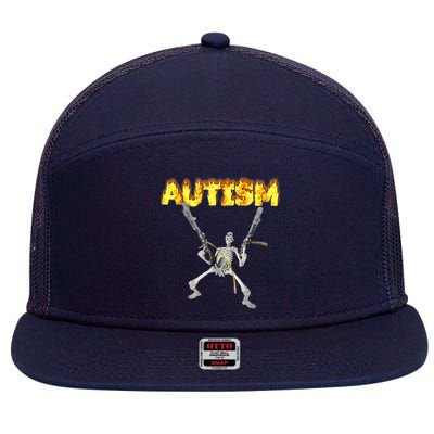 Autism Skeleton Meme Funny 7 Panel Mesh Trucker Snapback Hat