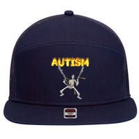 Autism Skeleton Meme Funny 7 Panel Mesh Trucker Snapback Hat