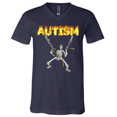 Autism Skeleton Meme Funny V-Neck T-Shirt