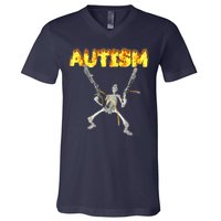 Autism Skeleton Meme Funny V-Neck T-Shirt