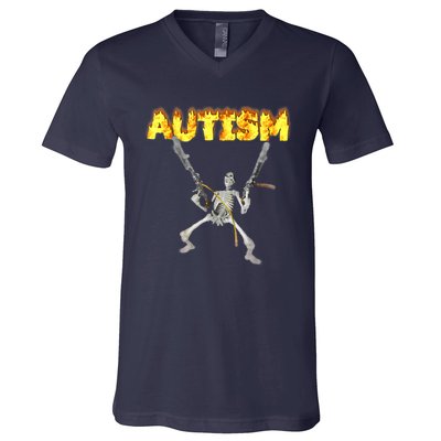 Autism Skeleton Meme Funny V-Neck T-Shirt