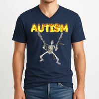 Autism Skeleton Meme Funny V-Neck T-Shirt