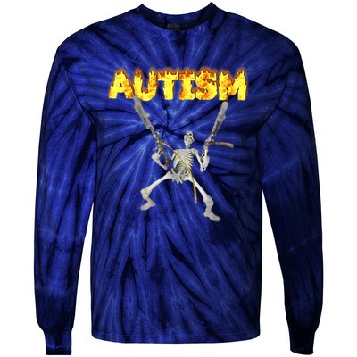 Autism Skeleton Meme Funny Tie-Dye Long Sleeve Shirt