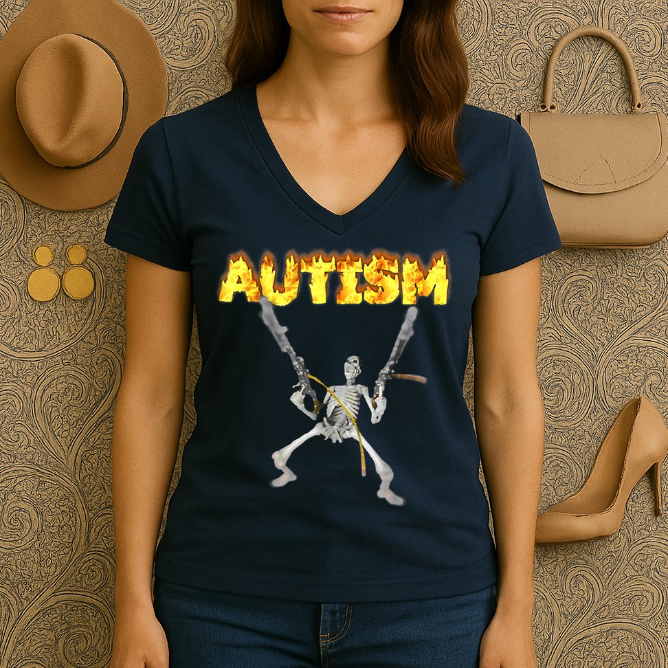 Autism Skeleton Meme Funny Women's V-Neck T-Shirt