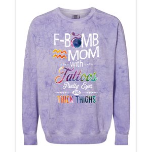 Aquarius Symbole Mom With Tattoos Pretty Eyes Thick Thighs Great Gift Colorblast Crewneck Sweatshirt