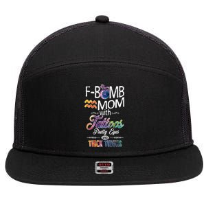 Aquarius Symbole Mom With Tattoos Pretty Eyes Thick Thighs Great Gift 7 Panel Mesh Trucker Snapback Hat