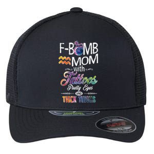 Aquarius Symbole Mom With Tattoos Pretty Eyes Thick Thighs Great Gift Flexfit Unipanel Trucker Cap