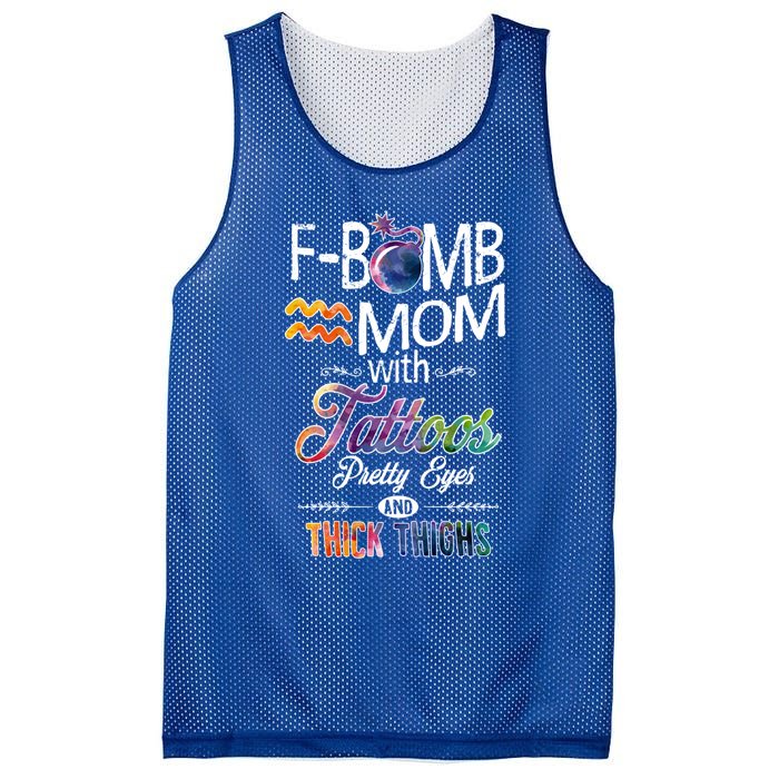 Aquarius Symbole Mom With Tattoos Pretty Eyes Thick Thighs Great Gift Mesh Reversible Basketball Jersey Tank