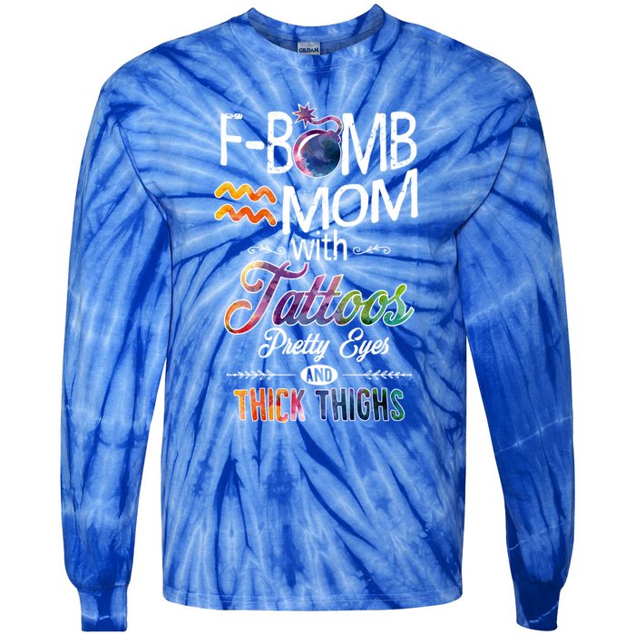 Aquarius Symbole Mom With Tattoos Pretty Eyes Thick Thighs Great Gift Tie-Dye Long Sleeve Shirt