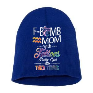 Aquarius Symbole Mom With Tattoos Pretty Eyes Thick Thighs Great Gift Short Acrylic Beanie