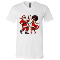 African Santa Mrs Claus Dancing African American Christmas V-Neck T-Shirt