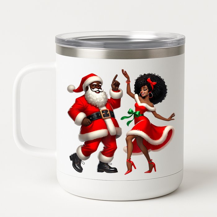 African Santa Mrs Claus Dancing African American Christmas 12 oz Stainless Steel Tumbler Cup